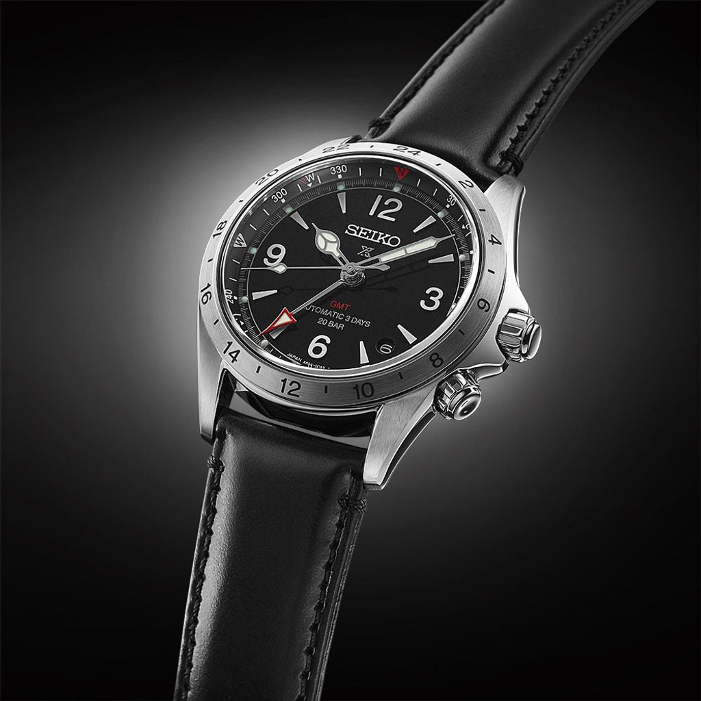 Seiko Japan Made Prospex Alpinist GMT Black Men's Leather Strap Watch SPB379J1