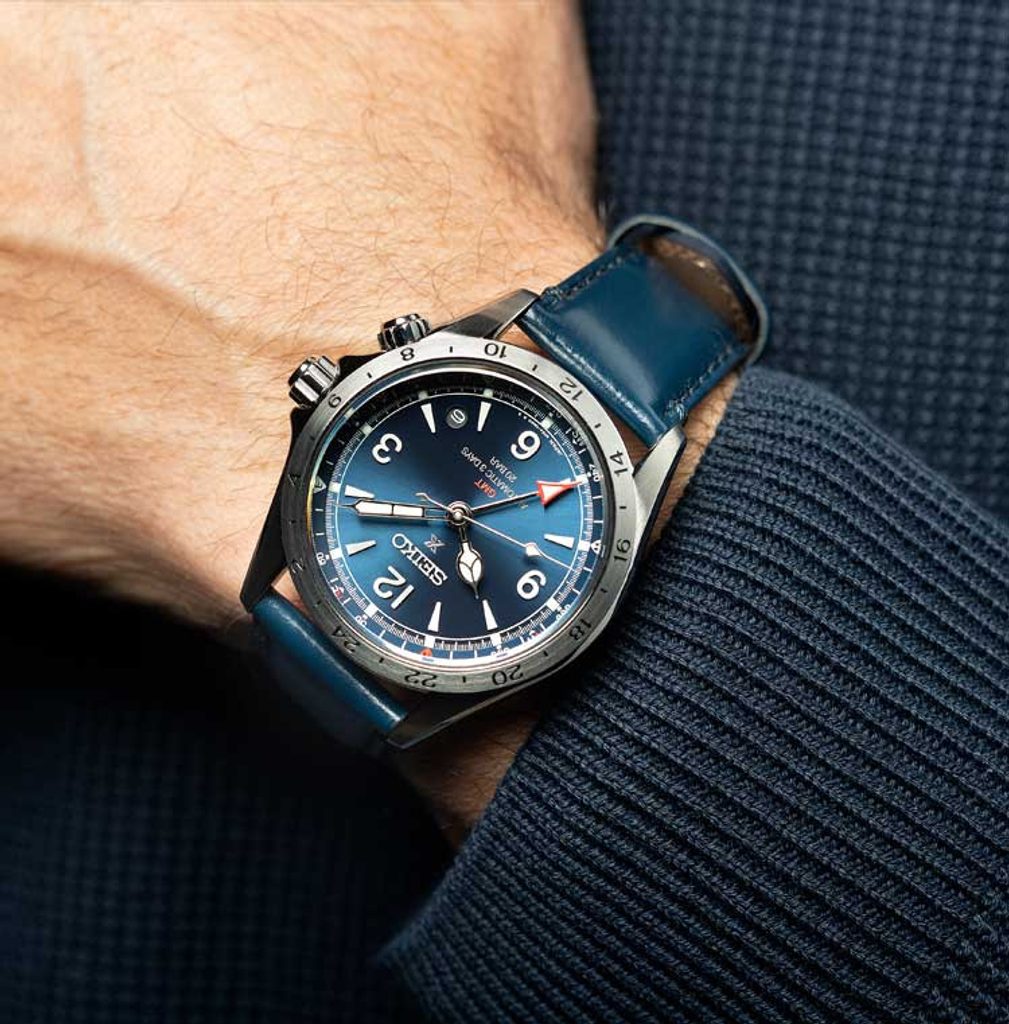 Seiko Japan Made Prospex Alpinist GMT Blue Men's Leather Strap Watch SPB377J1