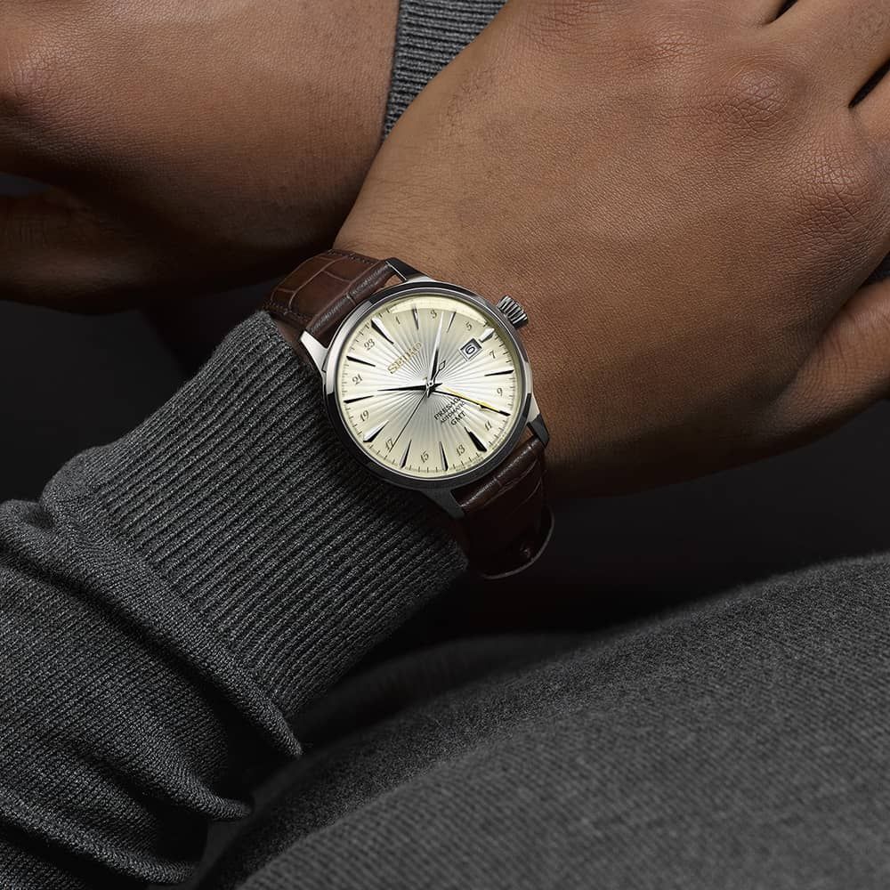 Seiko Japan Made Presage GMT Cocktail Acacia Men's Leather Strap Watch SSK041J1