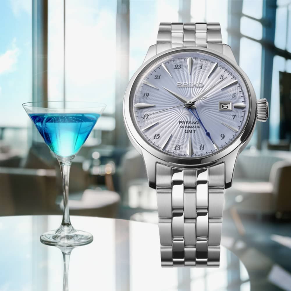 Seiko Japan Made Presage GMT Cocktail Sky Diving Men's Stainless Steel Watch SSK037J1