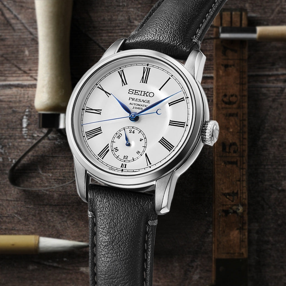 Seiko Presage Men's Watch Craftmanship Series Enamel White Dial Men's Leather Strap Watch SPB495J1