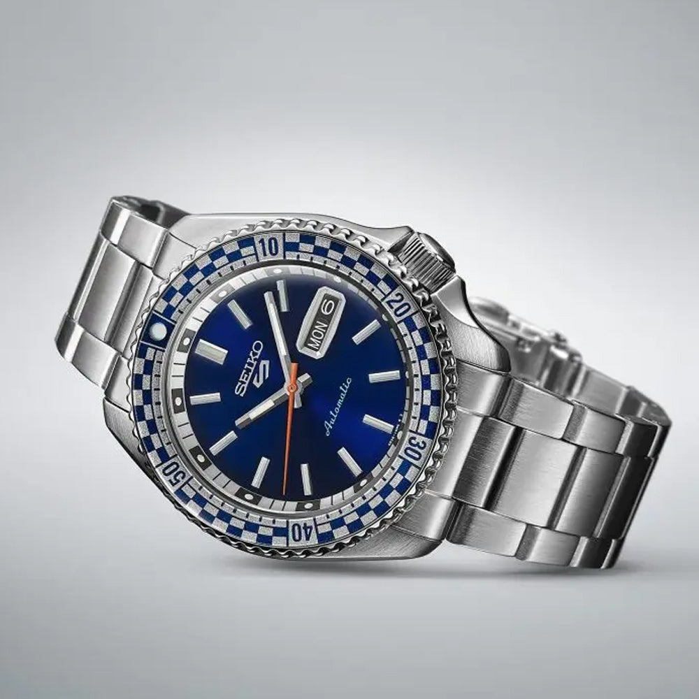 Seiko 5 100M X Petrol Blue Checkered Flag Timer Special Edition Automatic Watch SRPK65K1