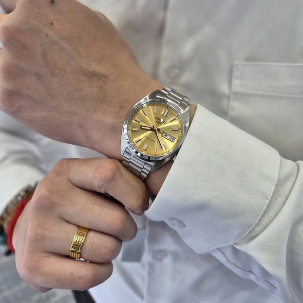 Seiko 5 Sports 100M SNXS Reissue Gold Cufflinks Automatic Stainless Steel Watch SRPL59K1