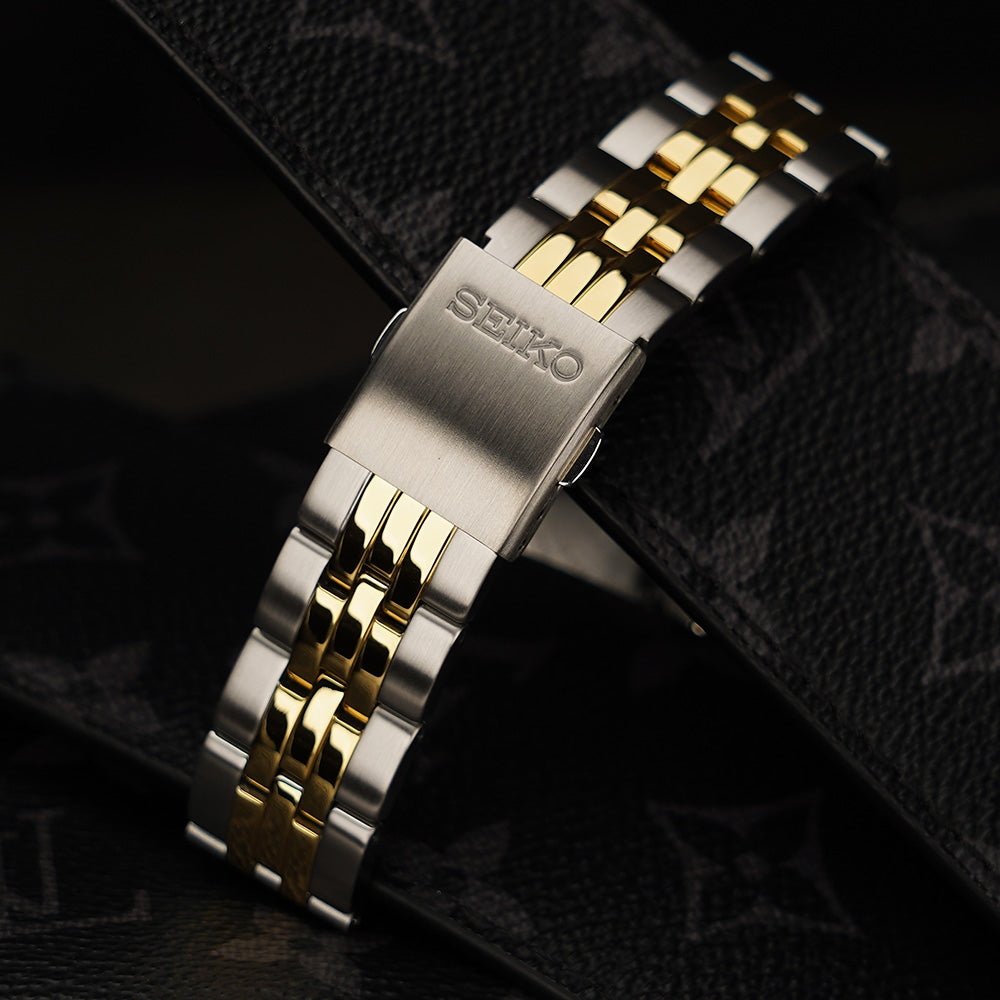 Seiko Chronograph Classic Men's 2 Tone Gold Plated Stainless Steel Watch SSB430P1 Black and Gold