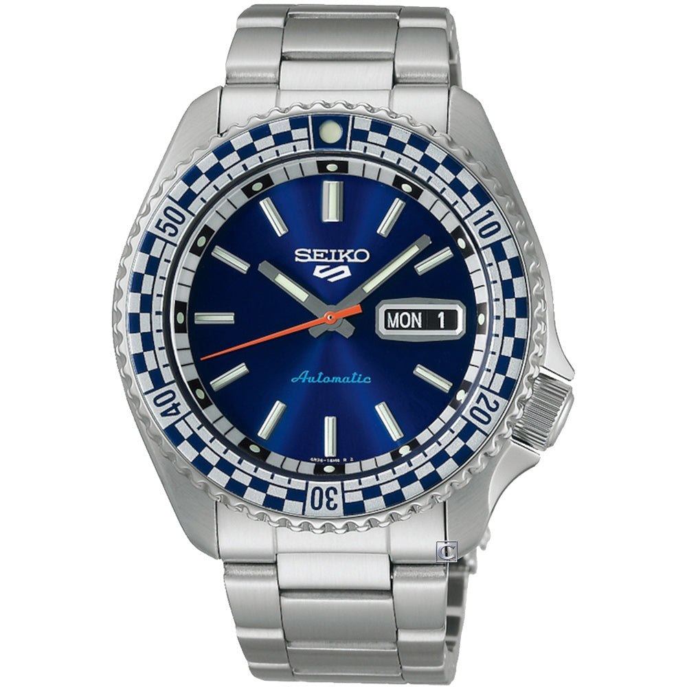 Seiko 5 100M X Petrol Blue Checkered Flag Timer Special Edition Automatic Watch SRPK65K1