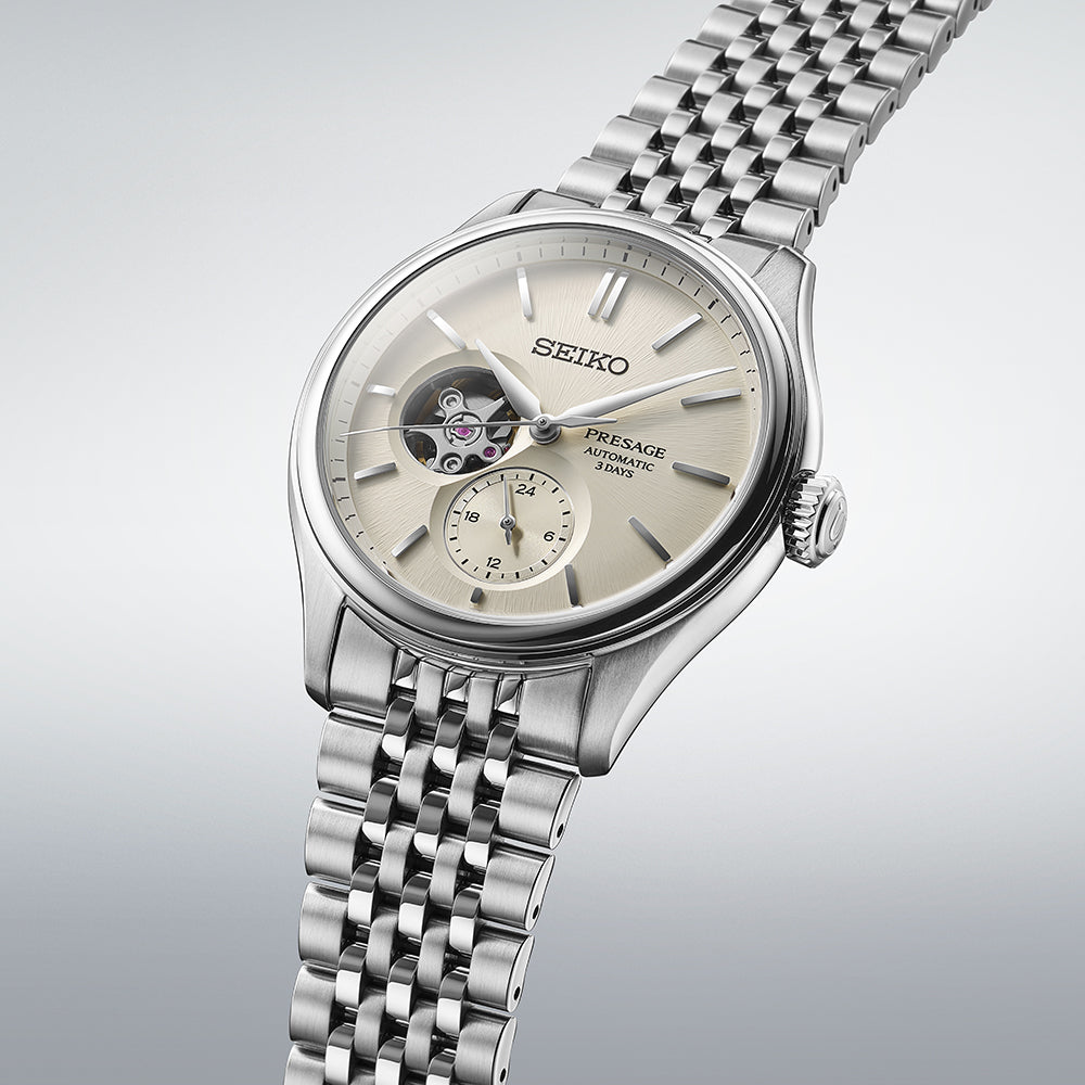 Seiko Presage Shiroiro Classic Series Stainless Steel Open Heart Men's Watch SPB469J1