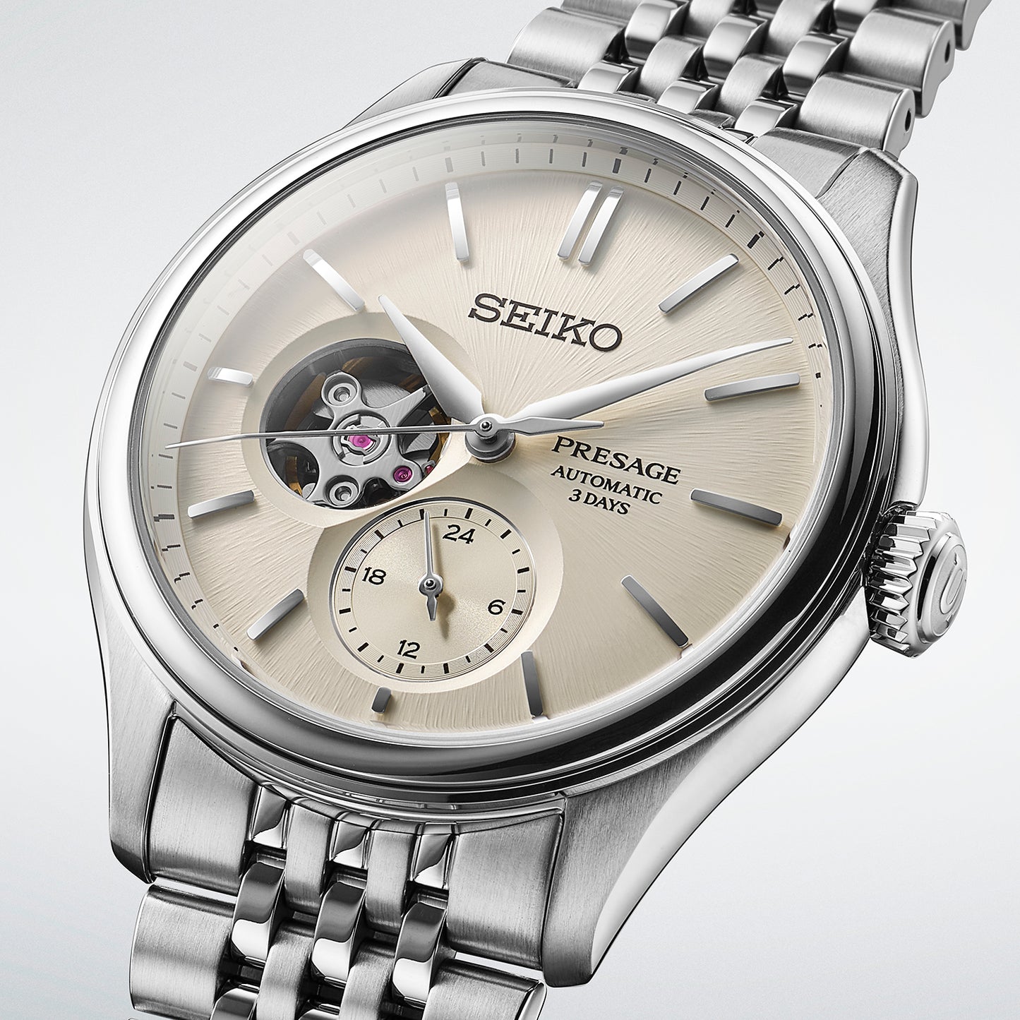 Seiko Presage Shiroiro Classic Series Stainless Steel Open Heart Men's Watch SPB469J1