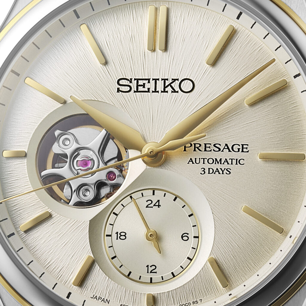 Seiko Presage Shiroiro Classic Series 2-Tone Gold Plated Stainless Steel Open Heart Men's Watch SPB480J1