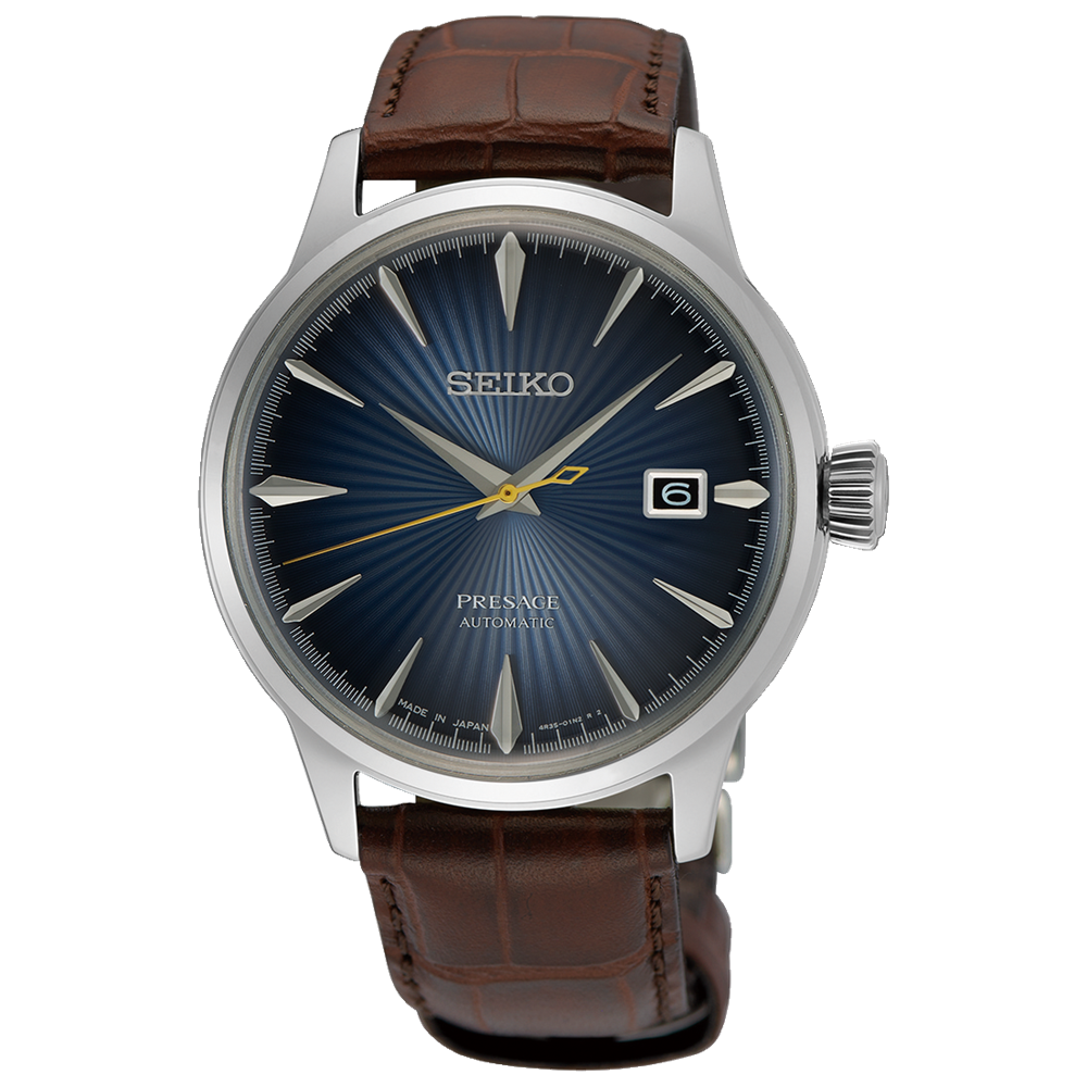 Seiko Presage Cocktail Time Midnight Blue Moon Men's Leather Strap Watch SRPK15J1