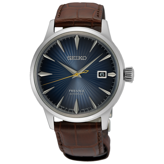 Seiko Presage Cocktail Time Midnight Blue Moon Men's Leather Strap Watch SRPK15J1
