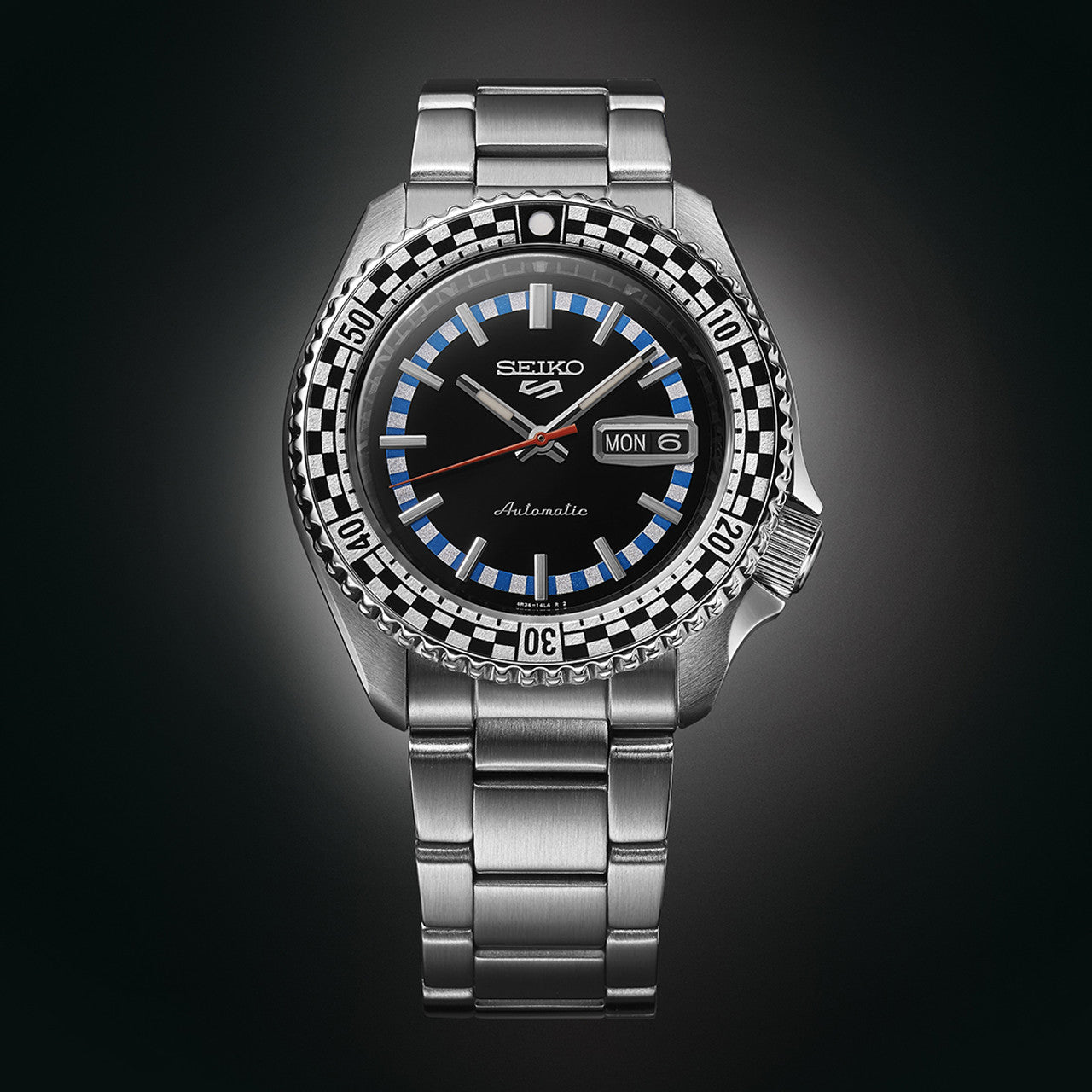 Seiko 5 100M X Black and White Checkered Flag Timer Special Edition Automatic Watch SRPK67K1