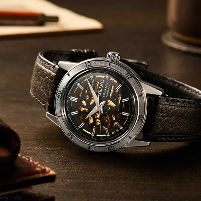 Seiko Presage Style 60 Black Men's Brown Leather Strap Men's Watch SSA461J1