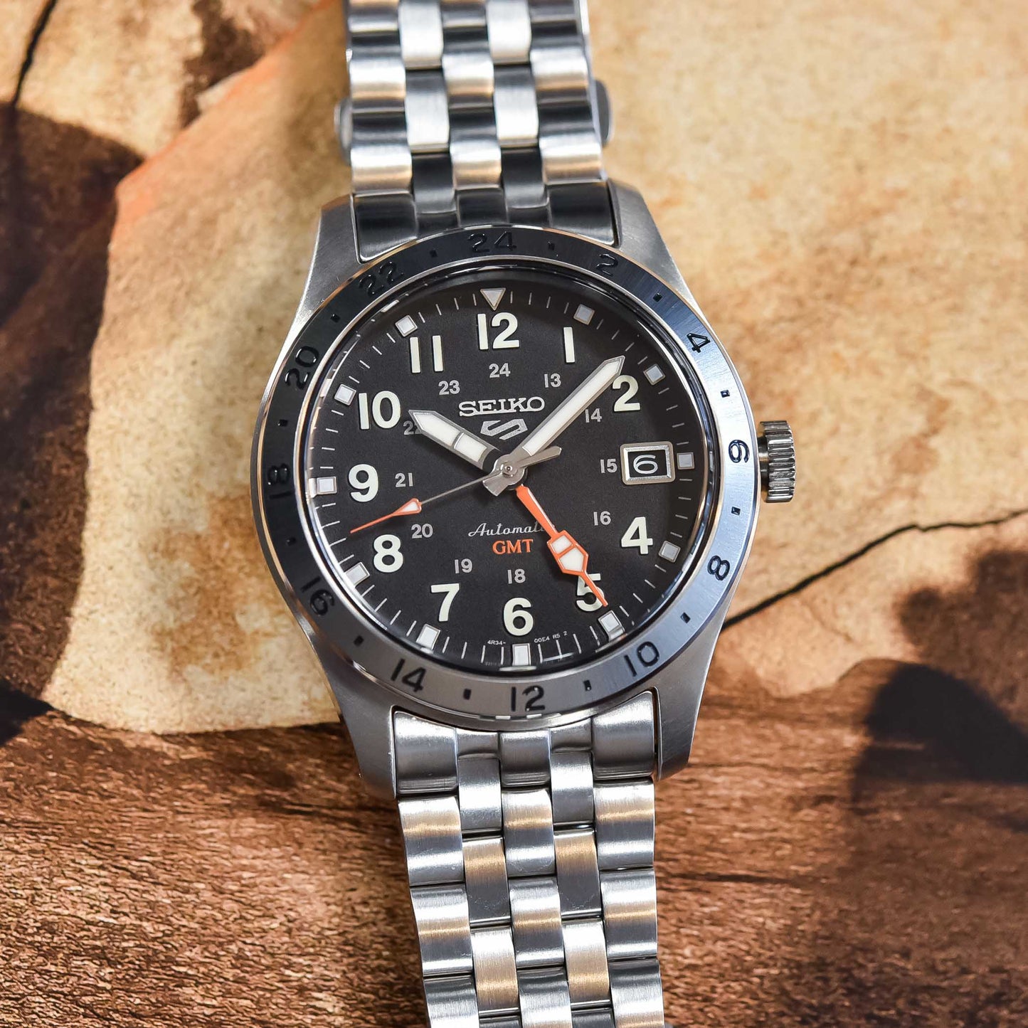Seiko 5 Sports 100M GMT Style Black Dial Automatic Watch SSK023K1