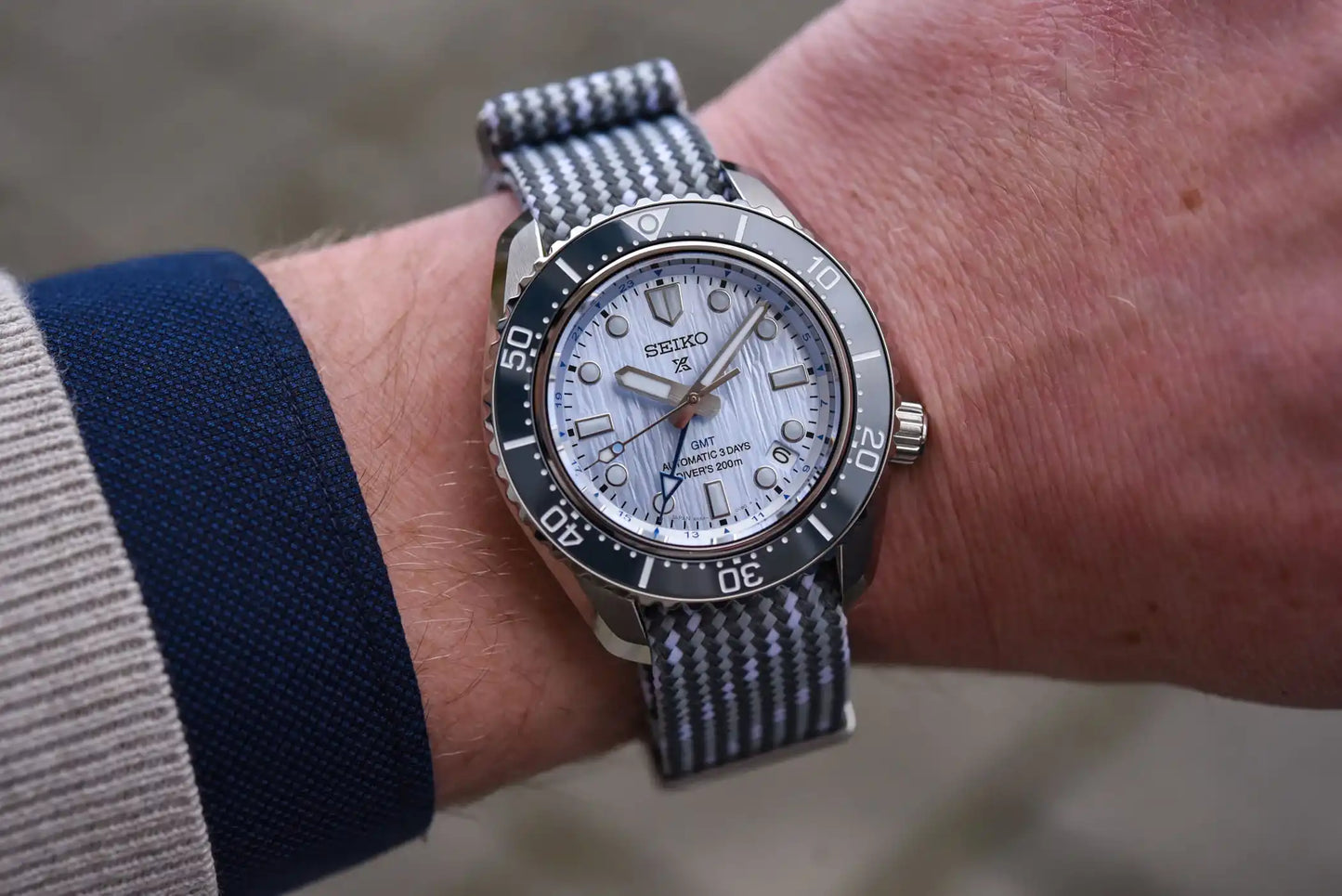 Seiko 1968 Japan Made GMT Baby Marinemaster 110th WM Anniv LE Glacier Blue 200M Men's Diver's Watch SPB385J1