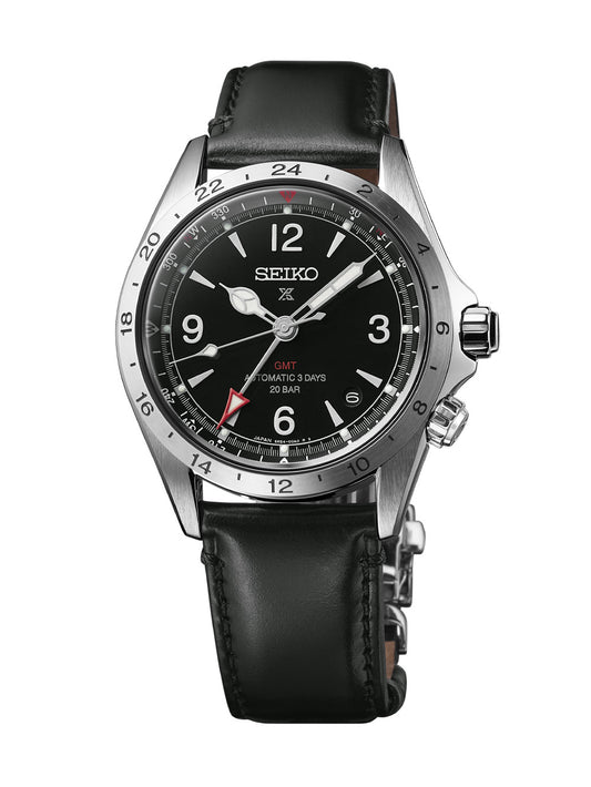 Seiko Japan Made Prospex Alpinist GMT Black Men's Leather Strap Watch SPB379J1