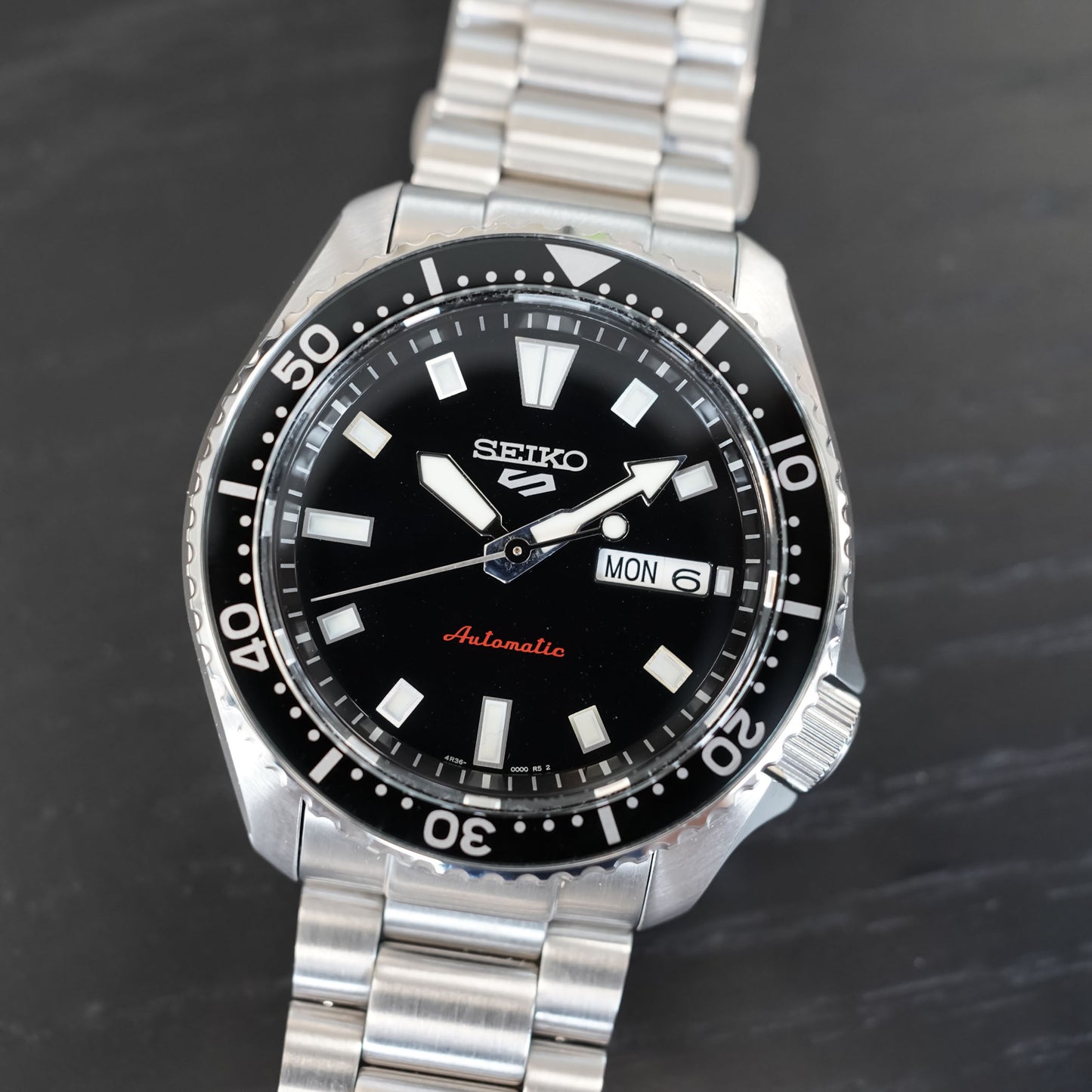 Seiko 5 100M Kuro Black Dial Automatic Stainless Steel Watch SRPL85K1