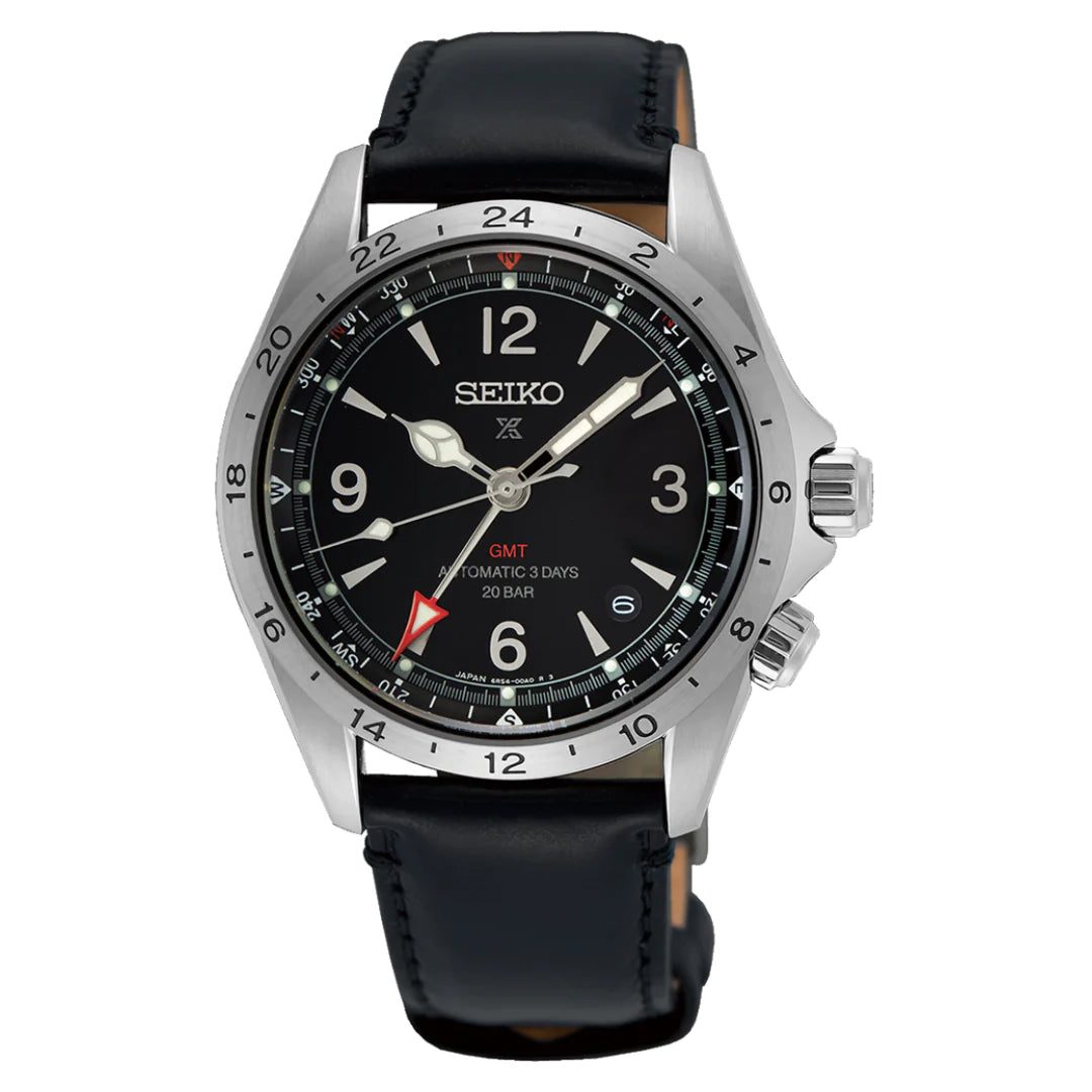 Seiko Japan Made Prospex Alpinist GMT Black Men's Leather Strap Watch SPB379J1