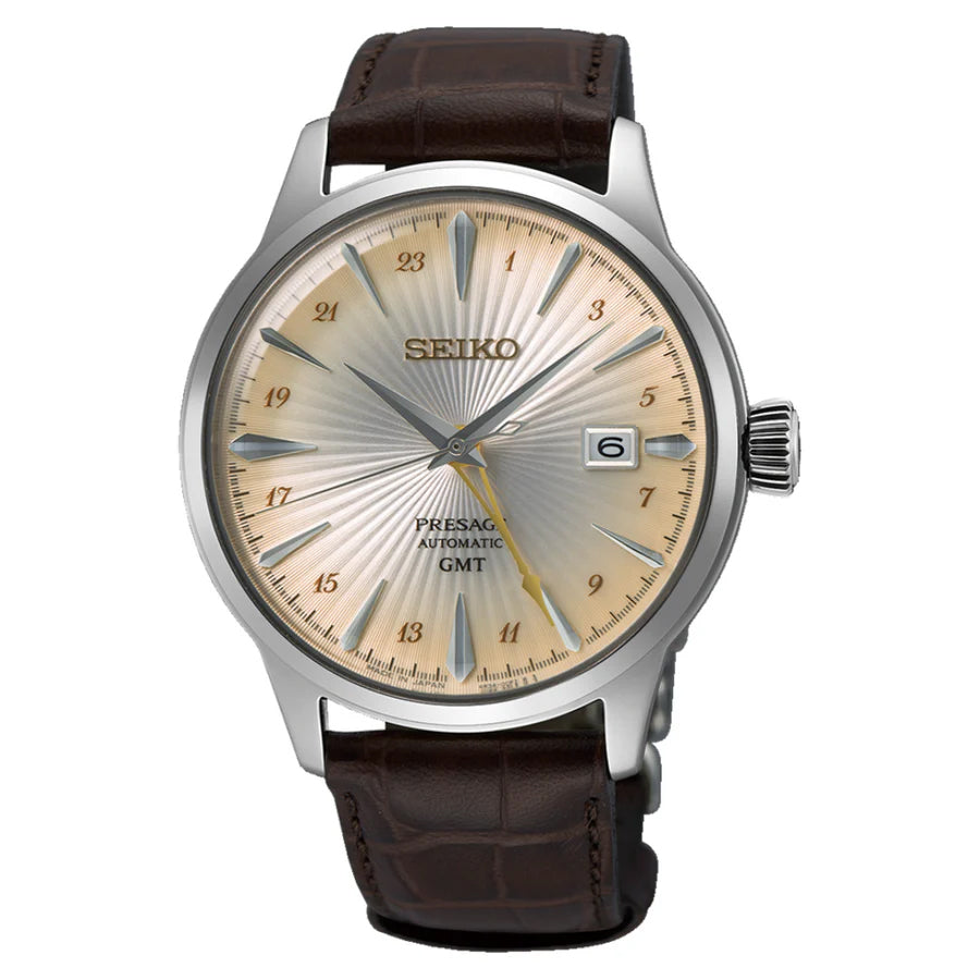 Seiko Japan Made Presage GMT Cocktail Acacia Men's Leather Strap Watch SSK041J1