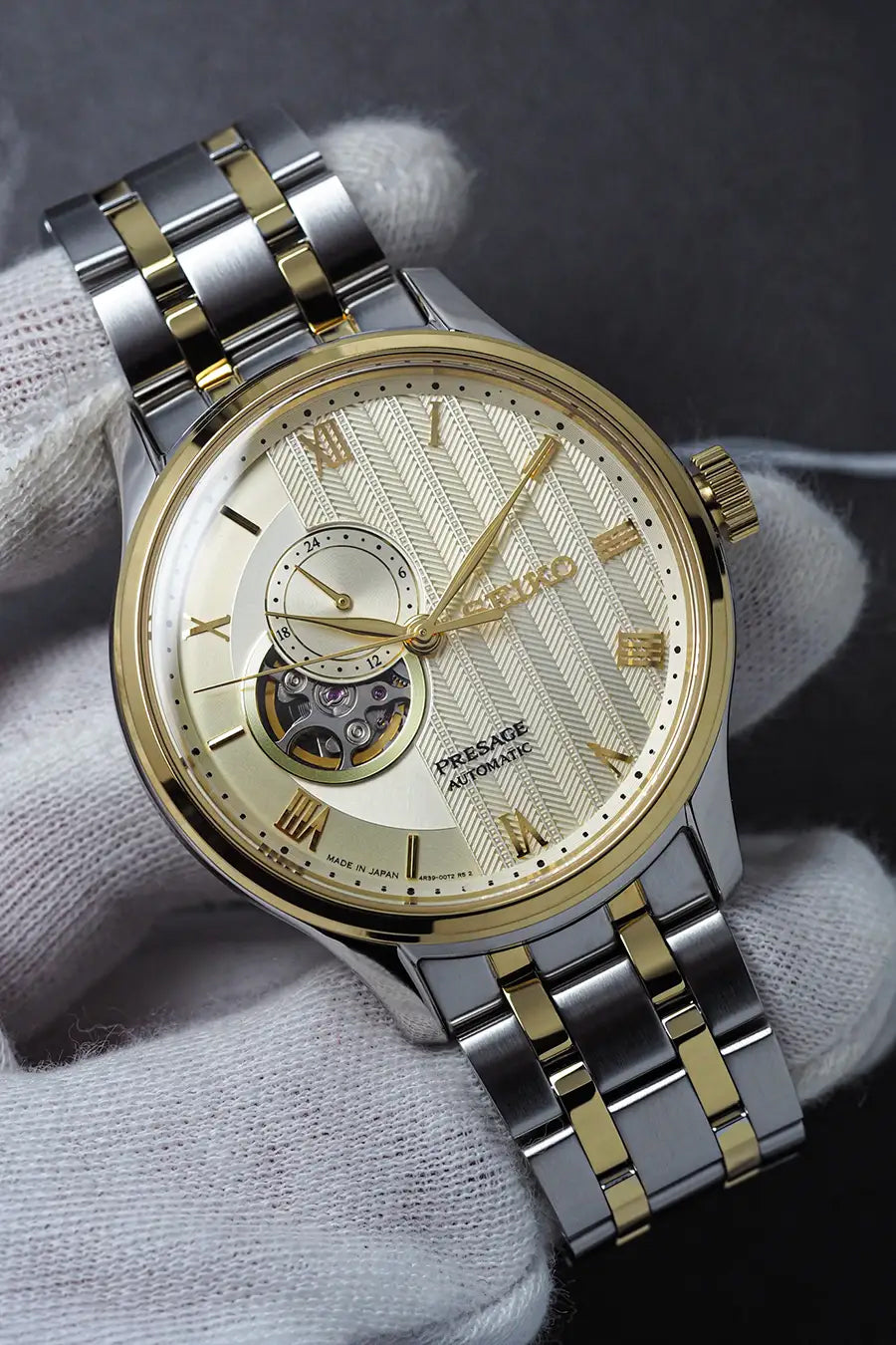 Seiko Presage Japanese Zen Gardens Gold-toned Sand Open Heart Men's Watch SSA464J1