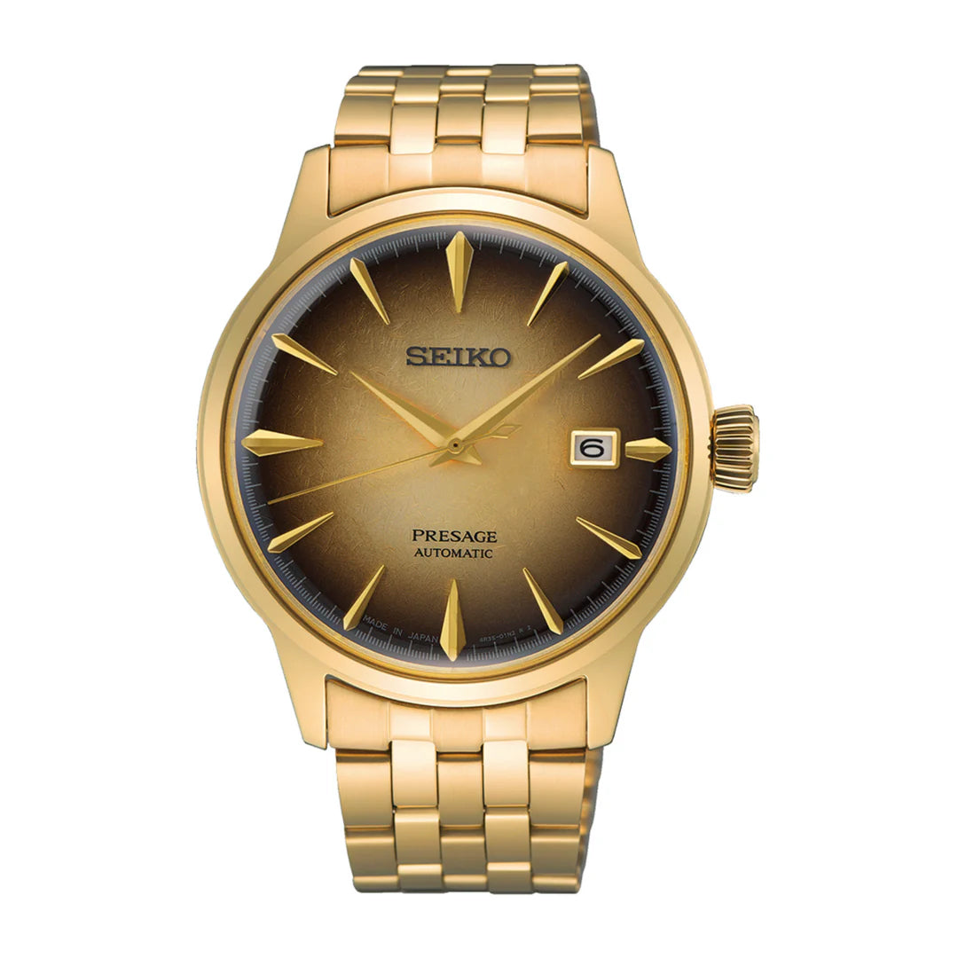 Seiko Special Edition Presage Cocktail Time Half and Half Men's Gold Ion Plated Stainless Steel Watch SRPK48J1