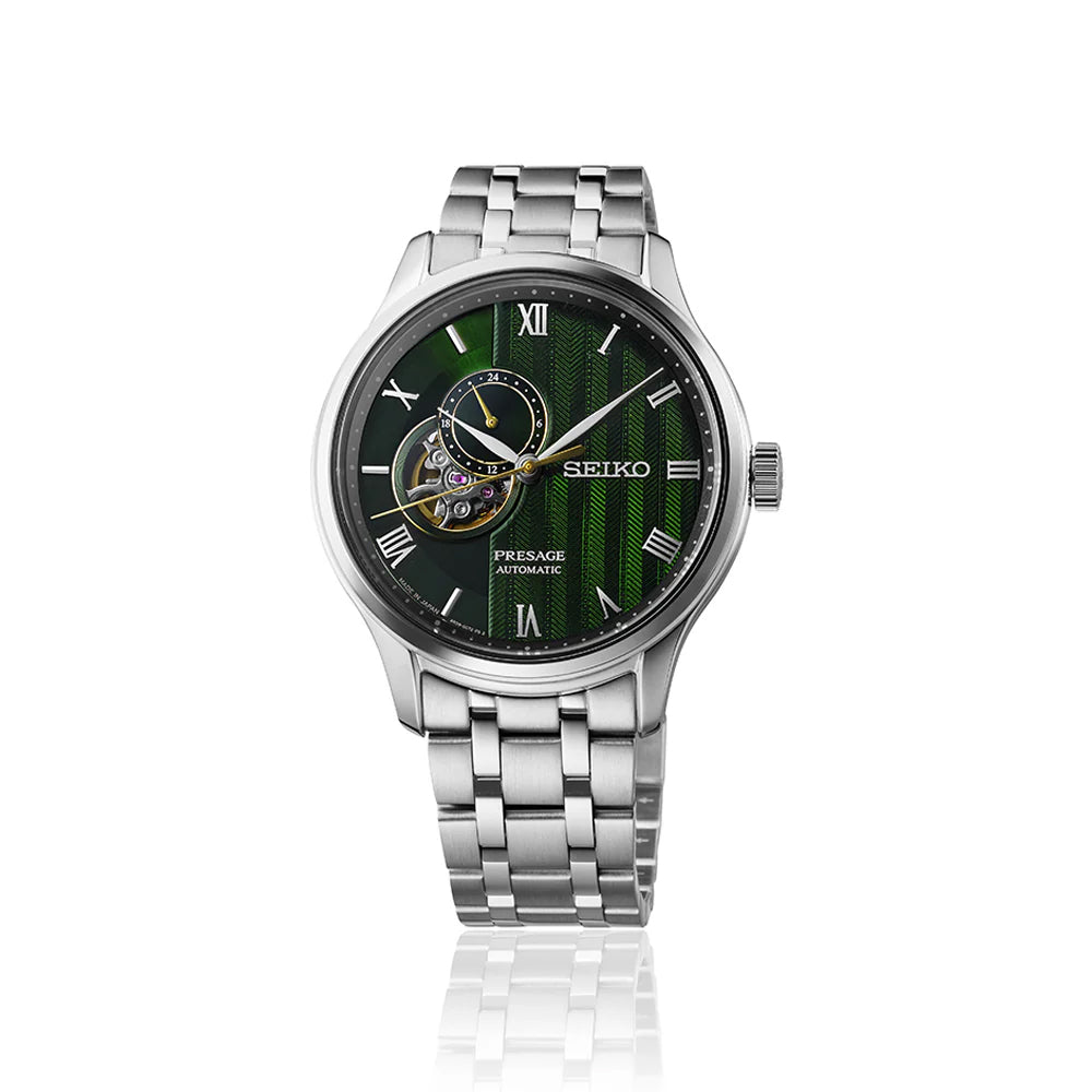 Seiko Presage Japanese Zen Gardens Fern Green Open Heart Men's Watch SSA463J1