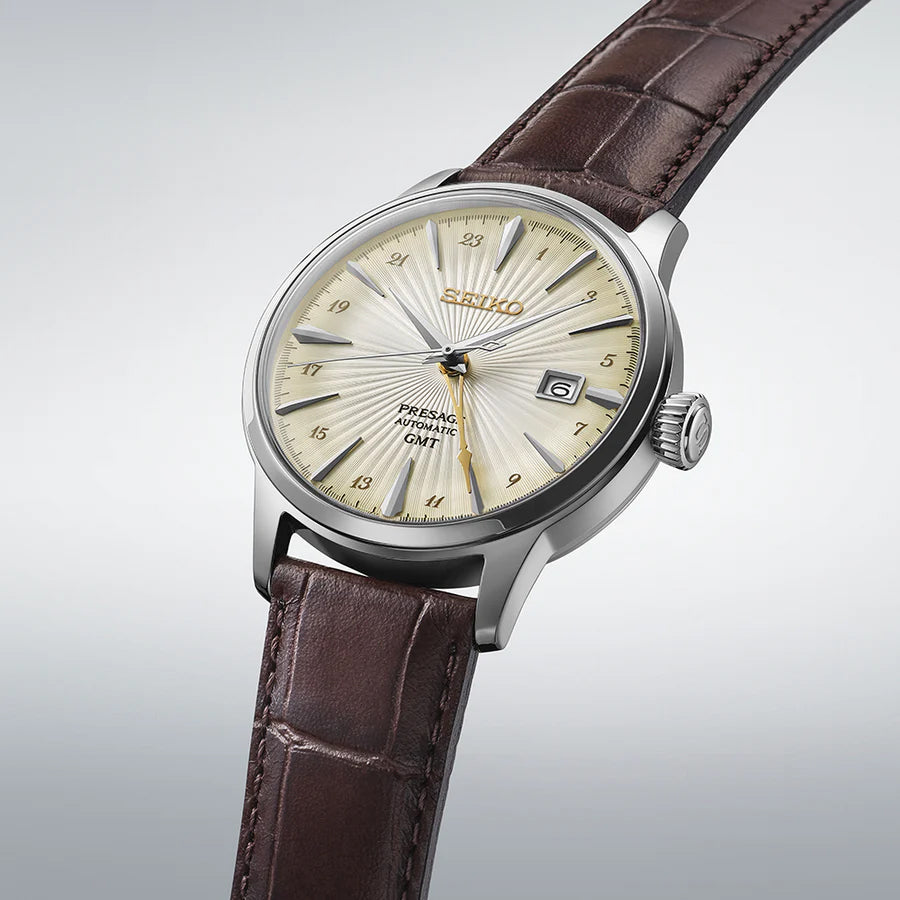 Seiko Japan Made Presage GMT Cocktail Acacia Men's Leather Strap Watch SSK041J1