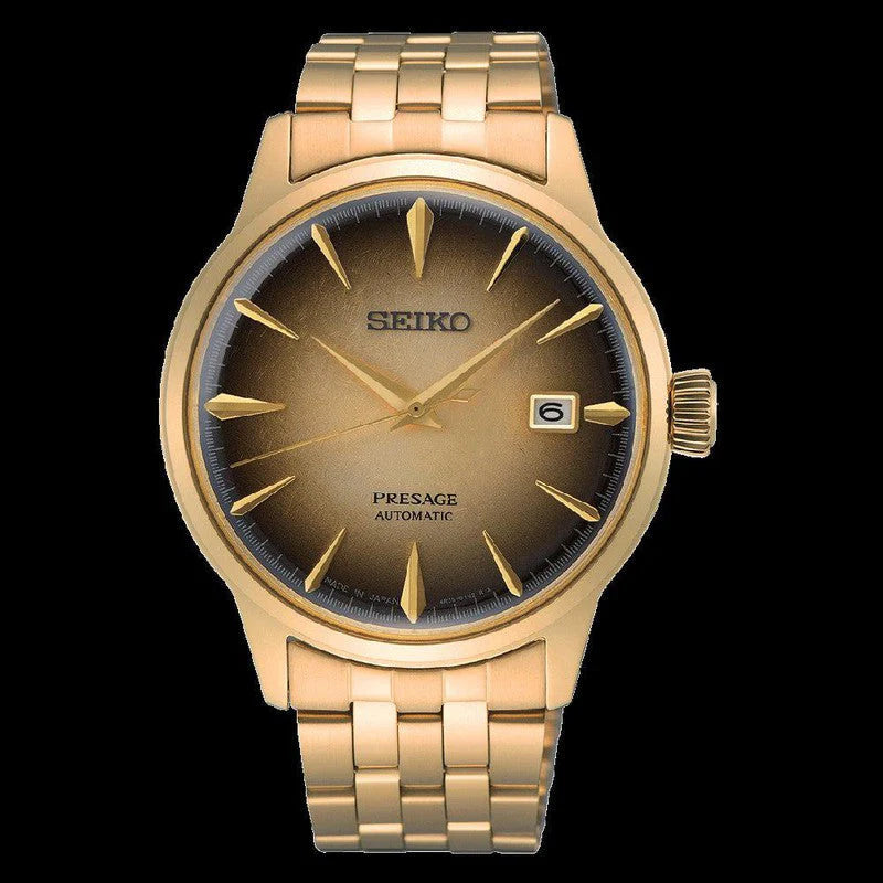 Seiko Special Edition Presage Cocktail Time Half and Half Men's Gold Ion Plated Stainless Steel Watch SRPK48J1