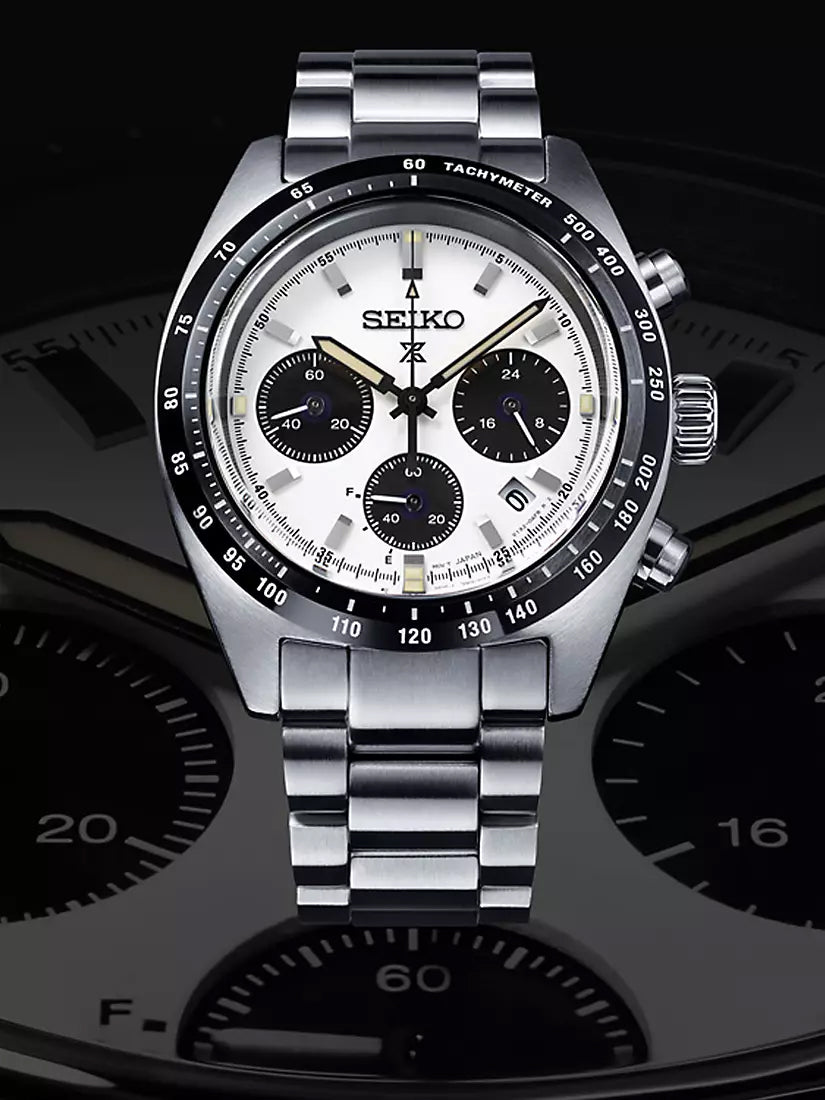 Seiko Prospex Solar Men's Stainless Steel Speedtimer Chrono Watch SSC813P1 White Panda