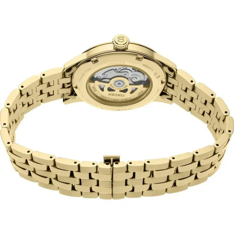Seiko Special Edition Presage Cocktail Time Beer Julep Men's Gold Ion Plated Stainless Steel Watch SRPK46J1