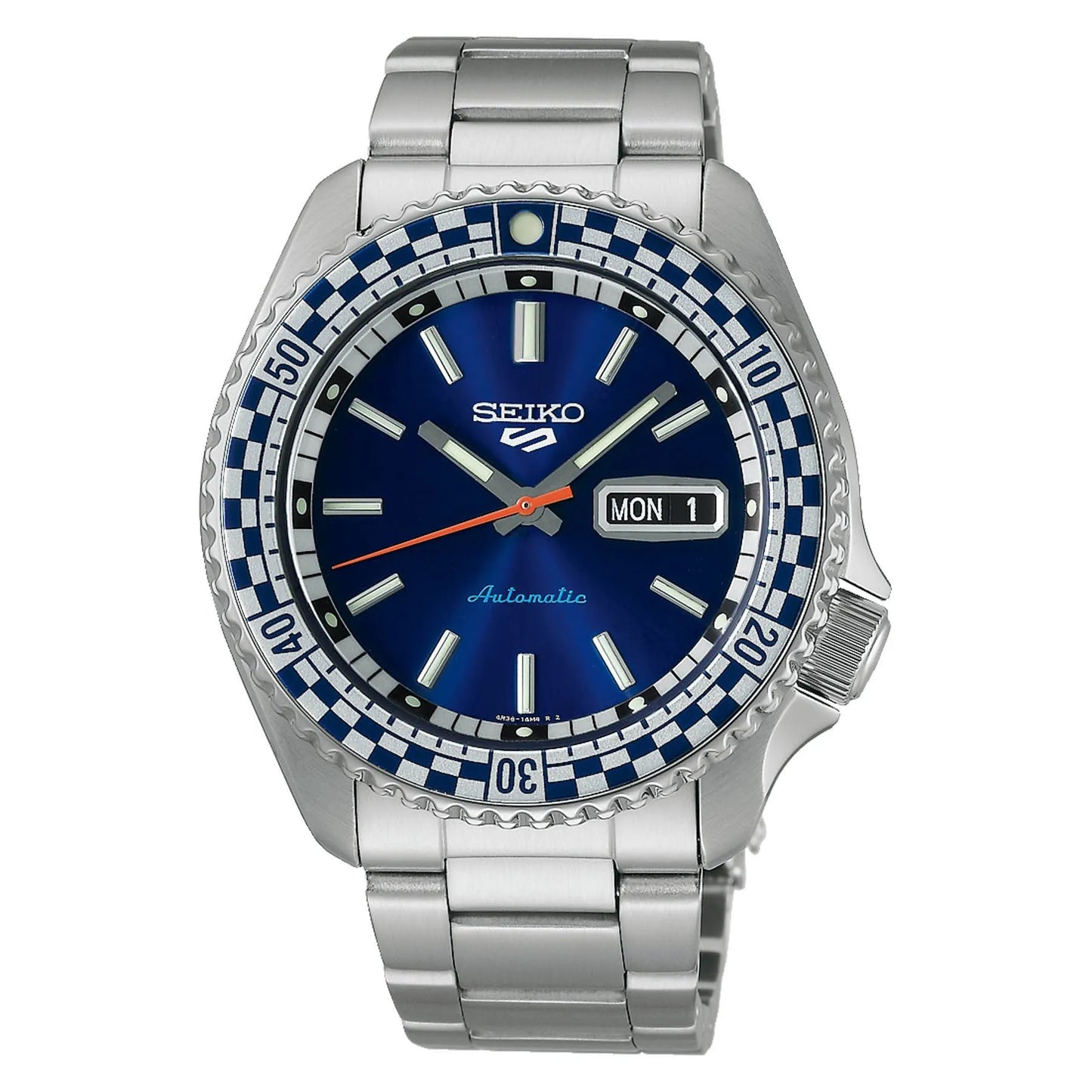 Seiko 5 100M X Petrol Blue Checkered Flag Timer Special Edition Automatic Watch SRPK65K1