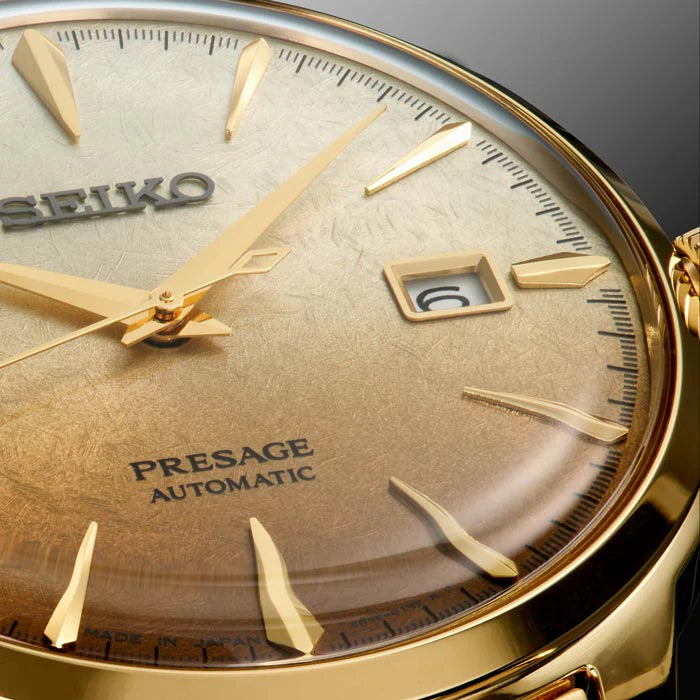 Seiko Special Edition Presage Cocktail Time Beer Julep Men's Gold Ion Plated Stainless Steel Watch SRPK46J1