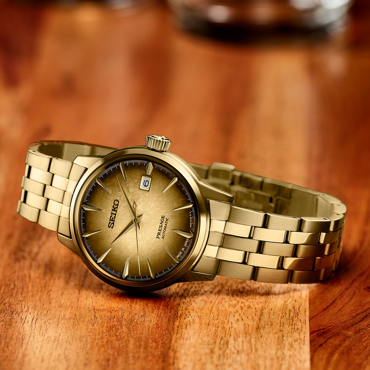 Seiko Special Edition Presage Cocktail Time Half and Half Men's Gold Ion Plated Stainless Steel Watch SRPK48J1