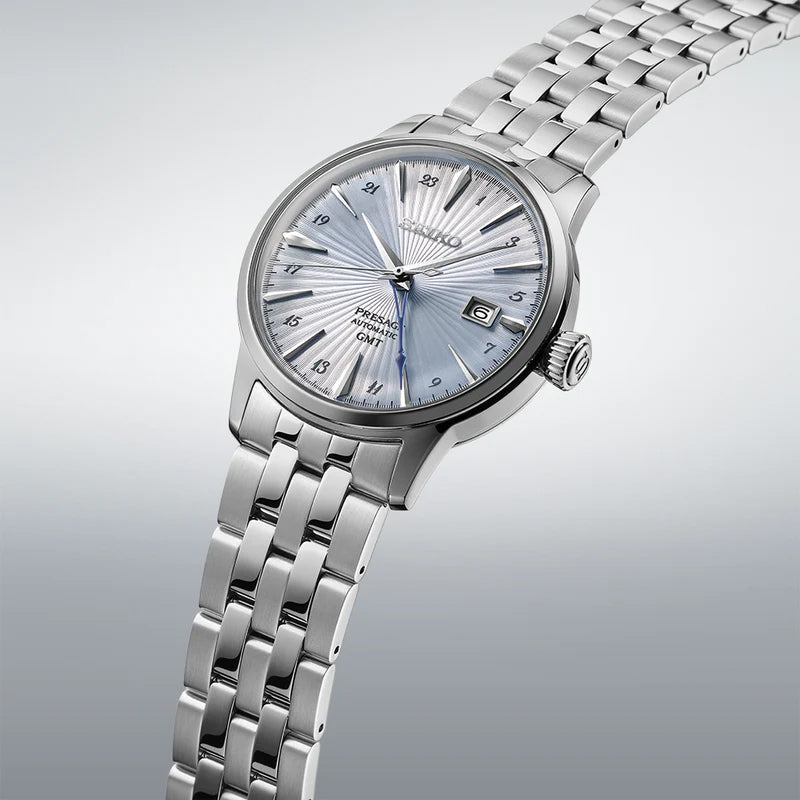 Seiko Japan Made Presage GMT Cocktail Sky Diving Men's Stainless Steel Watch SSK037J1