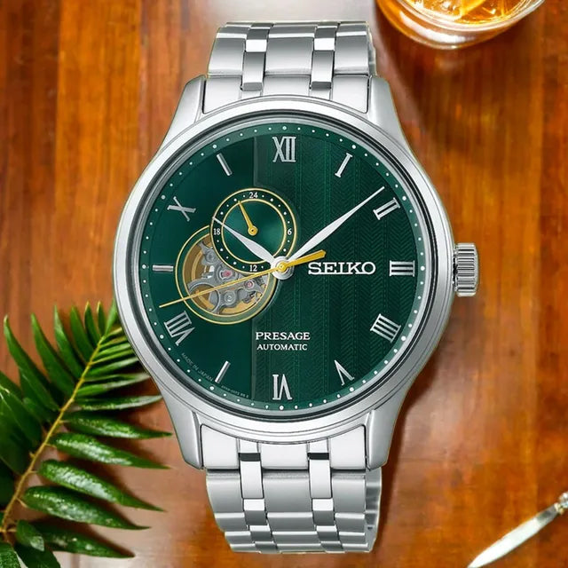 Seiko Presage Japanese Zen Gardens Fern Green Open Heart Men's Watch SSA463J1