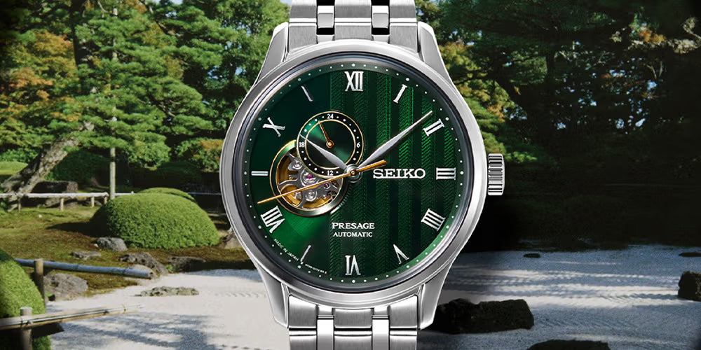 Seiko Presage Japanese Zen Gardens Fern Green Open Heart Men's Watch SSA463J1