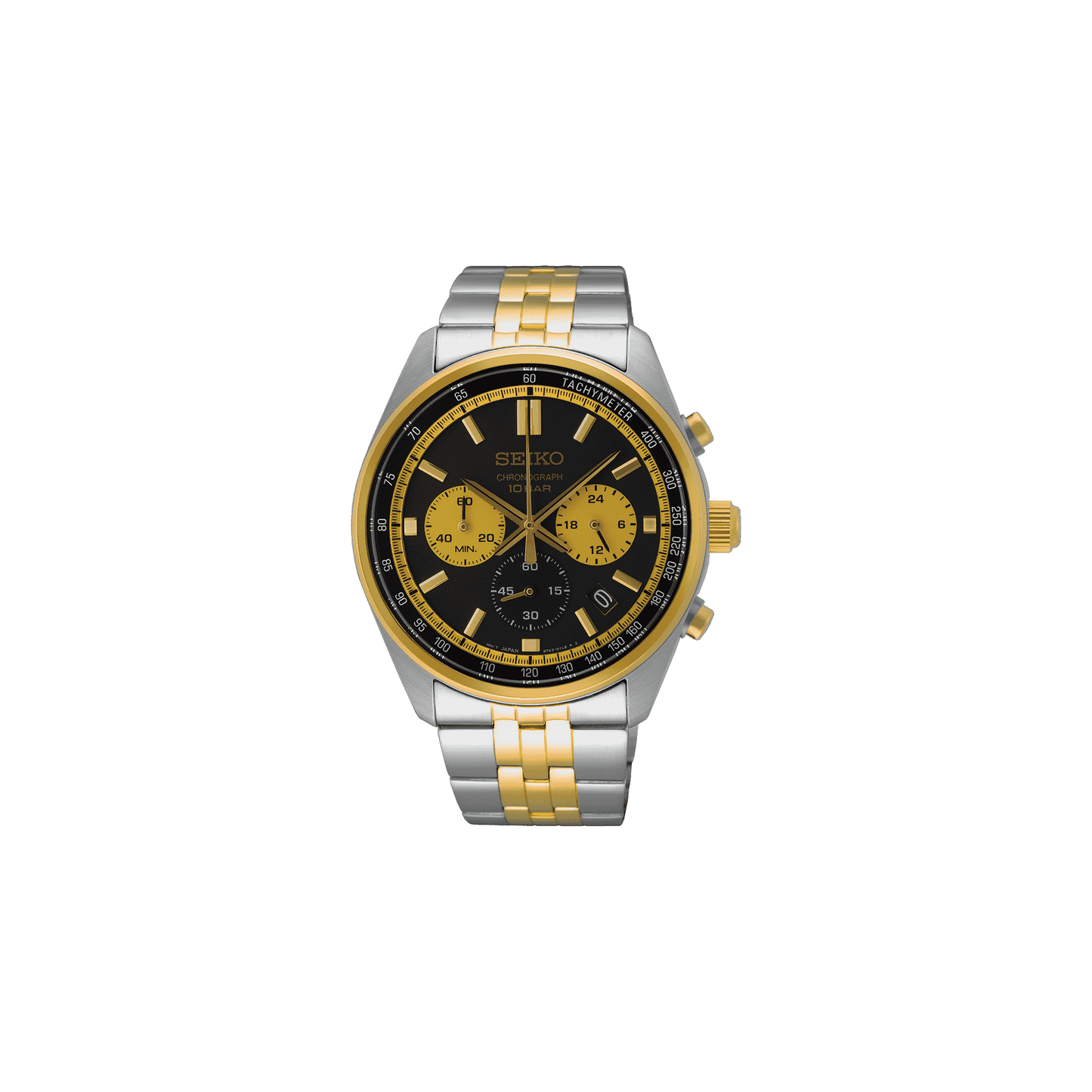 Seiko Chronograph Classic Men's 2 Tone Gold Plated Stainless Steel Watch SSB430P1 Black and Gold