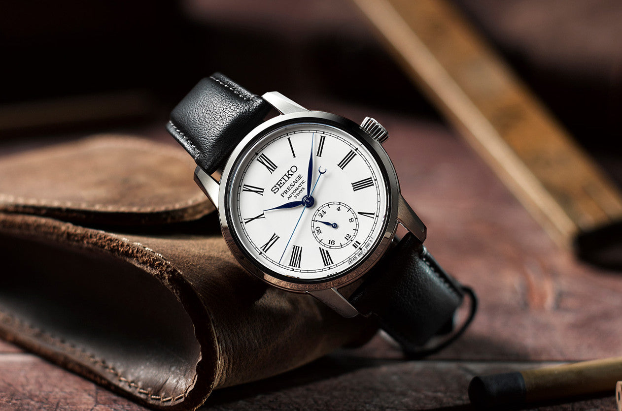 Seiko Presage Men's Watch Craftmanship Series Enamel White Dial Men's Leather Strap Watch SPB495J1