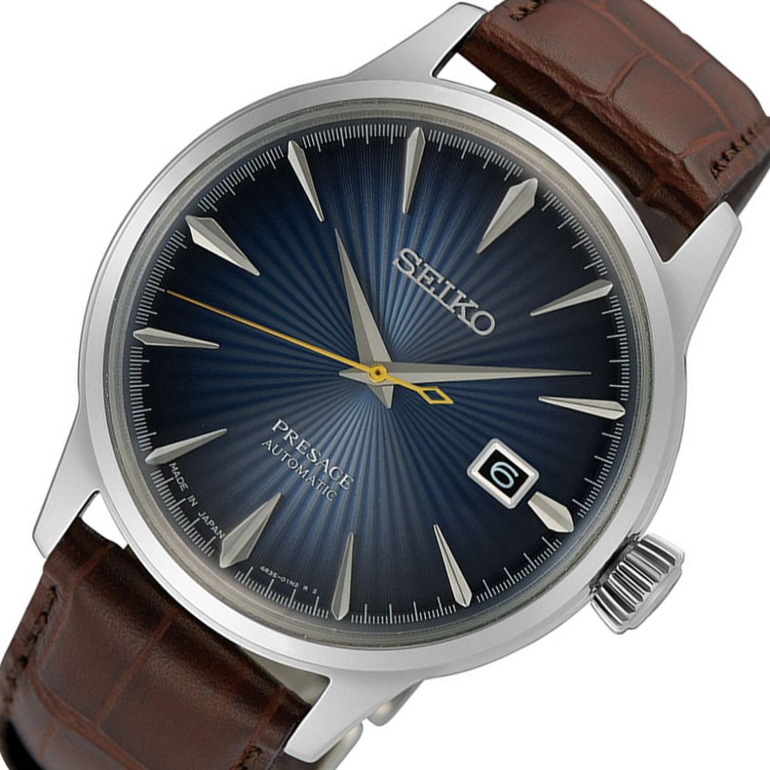 Seiko Presage Cocktail Time Midnight Blue Moon Men's Leather Strap Watch SRPK15J1