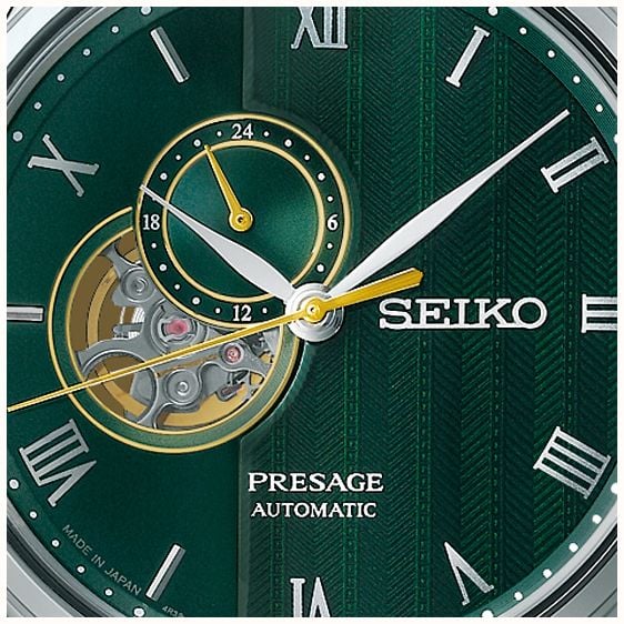 Seiko Presage Japanese Zen Gardens Fern Green Open Heart Men's Watch SSA463J1