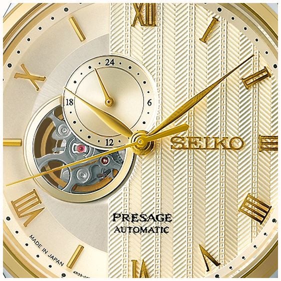 Seiko Presage Japanese Zen Gardens Gold-toned Sand Open Heart Men's Watch SSA464J1