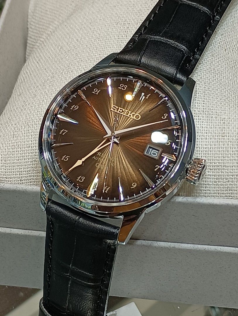 Seiko Japan Made Presage GMT Cocktail Rusty Nail Men's Leather Strap Watch SSK039J1