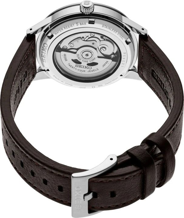 Seiko Presage Style 60 Fume Grey Dial GMT Men's Dark Brown Leather Strap Watch SSK013J1