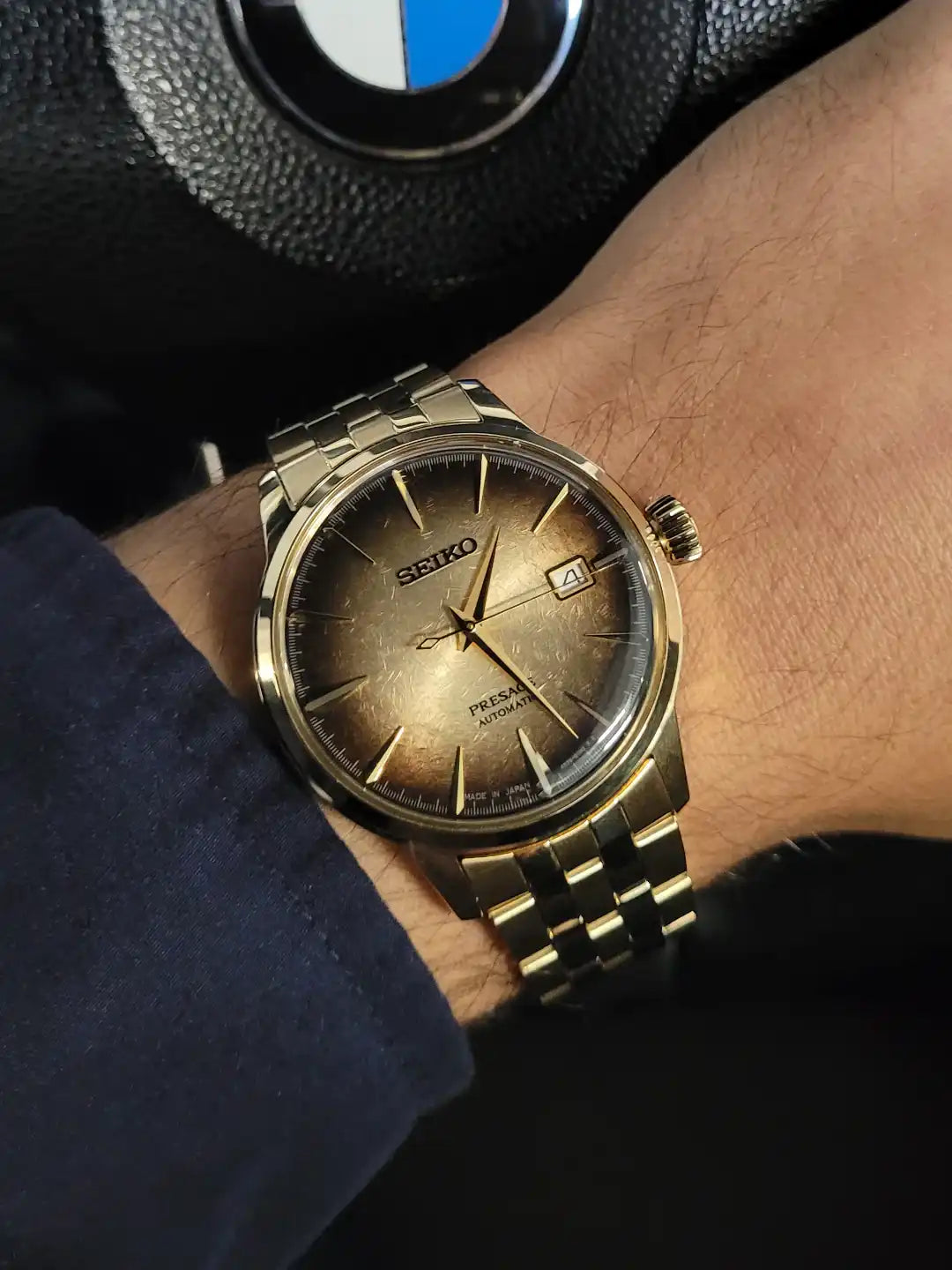 Seiko Special Edition Presage Cocktail Time Half and Half Men's Gold Ion Plated Stainless Steel Watch SRPK48J1