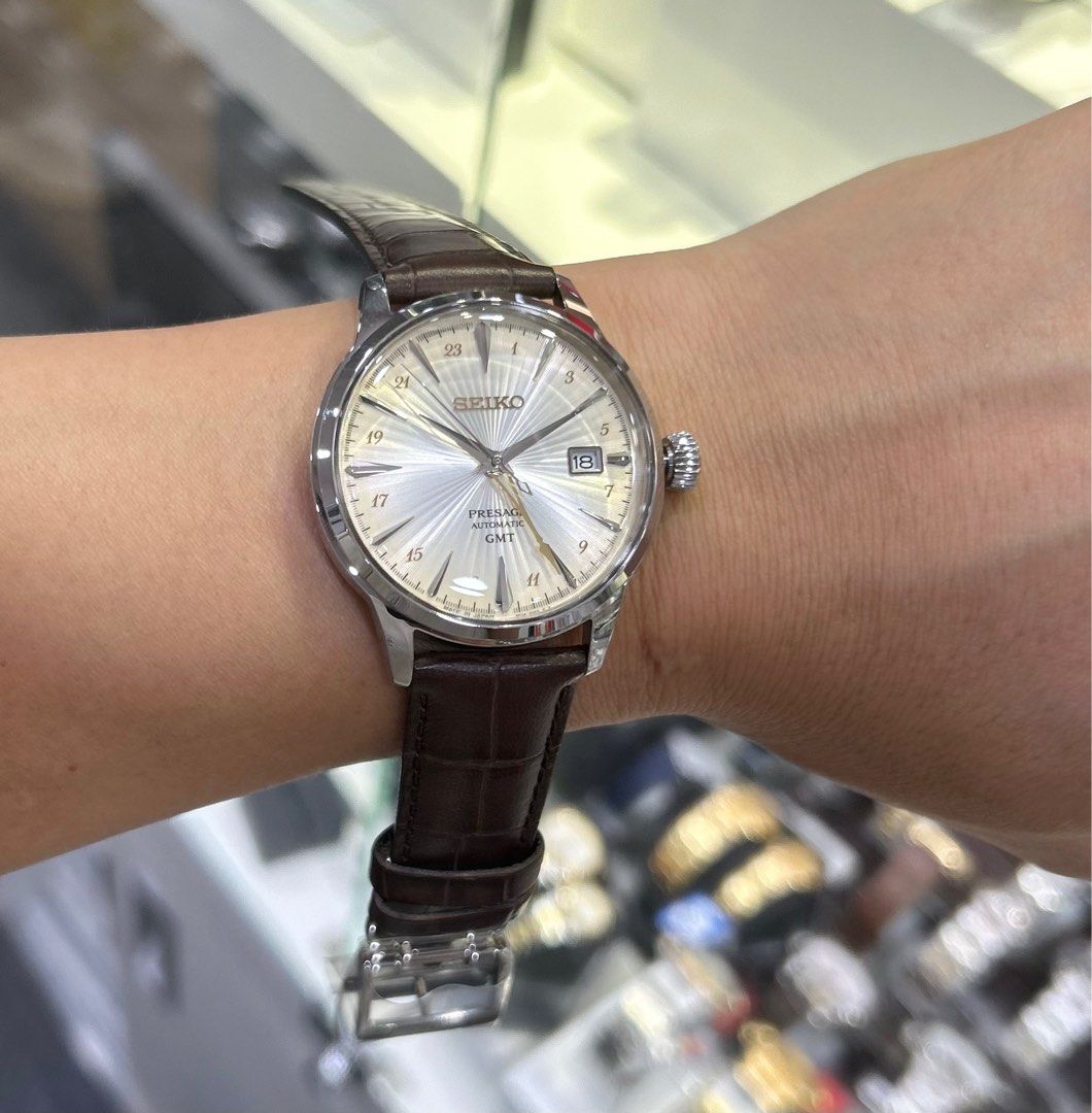 Seiko Japan Made Presage GMT Cocktail Acacia Men's Leather Strap Watch SSK041J1