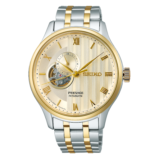 Seiko Presage Japanese Zen Gardens Gold-toned Sand Open Heart Men's Watch SSA464J1