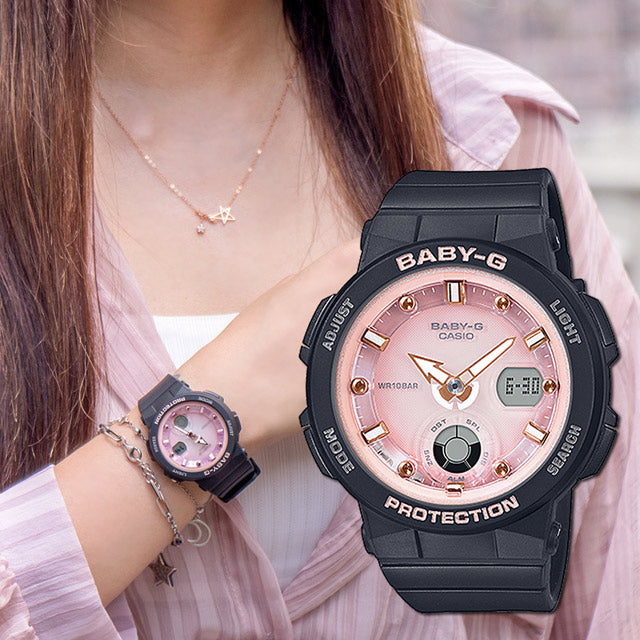Casio Baby-G Beach Anadigi Traveler Series Pink Dial Black Watch BGA-250-1A3DR