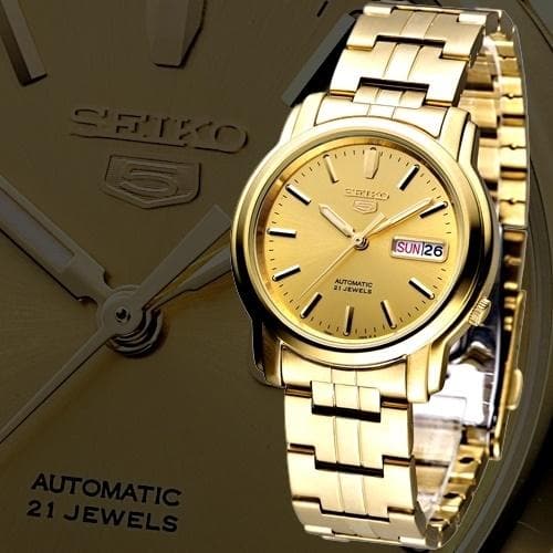 Seiko 5 Classic Mens Size Gold Dial & Plated Stainless Steel Strap Watch SNKK76K1 - Diligence1International