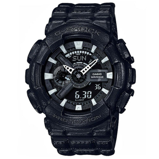 Casio G-Shock Black Out Leather Texture Series Anadigi Black Watch GA110BT-1ADR - Diligence1International