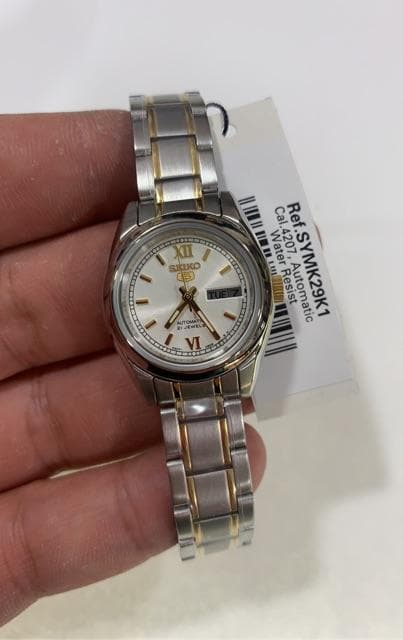 Seiko 5 Classic Ladies Size Silver Dial 2 Tone Gold Plated Stainless Steel Strap Watch SYMK29K1 - Diligence1International