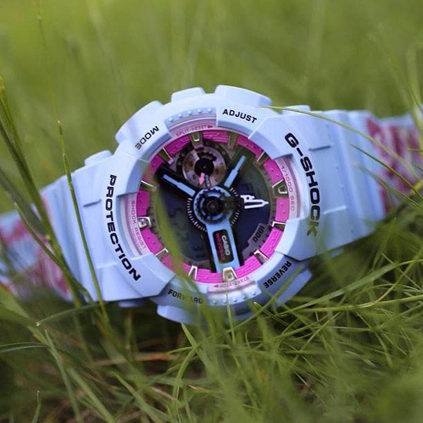 Casio G-Shock S Series Analog-Digital Baby Blue Floral Pattern Strap Ladies' Watch GMAS110F-2ADR - Diligence1International